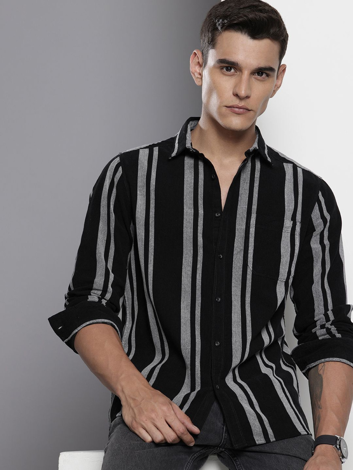 Image of The Indian Garage Co. Men Printed Casual Black Shirt
