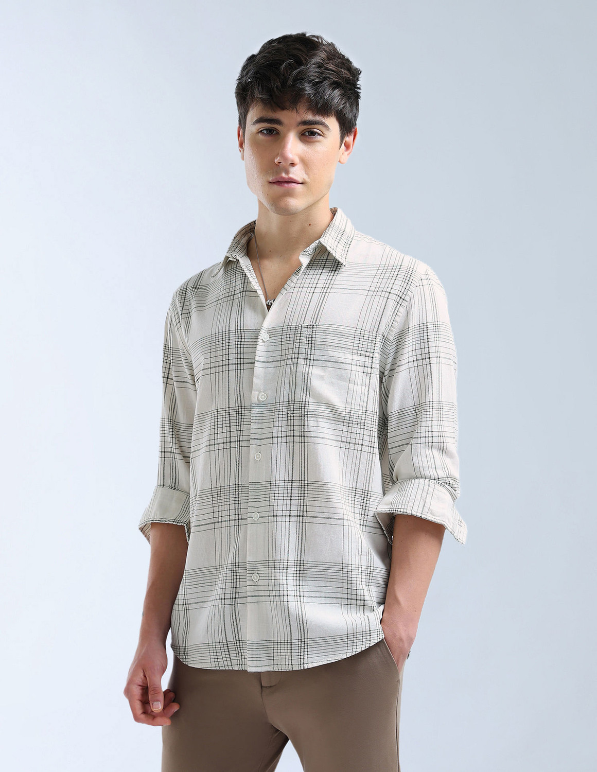 Image of FLYING MACHINE Men Self Design Casual White Shirt