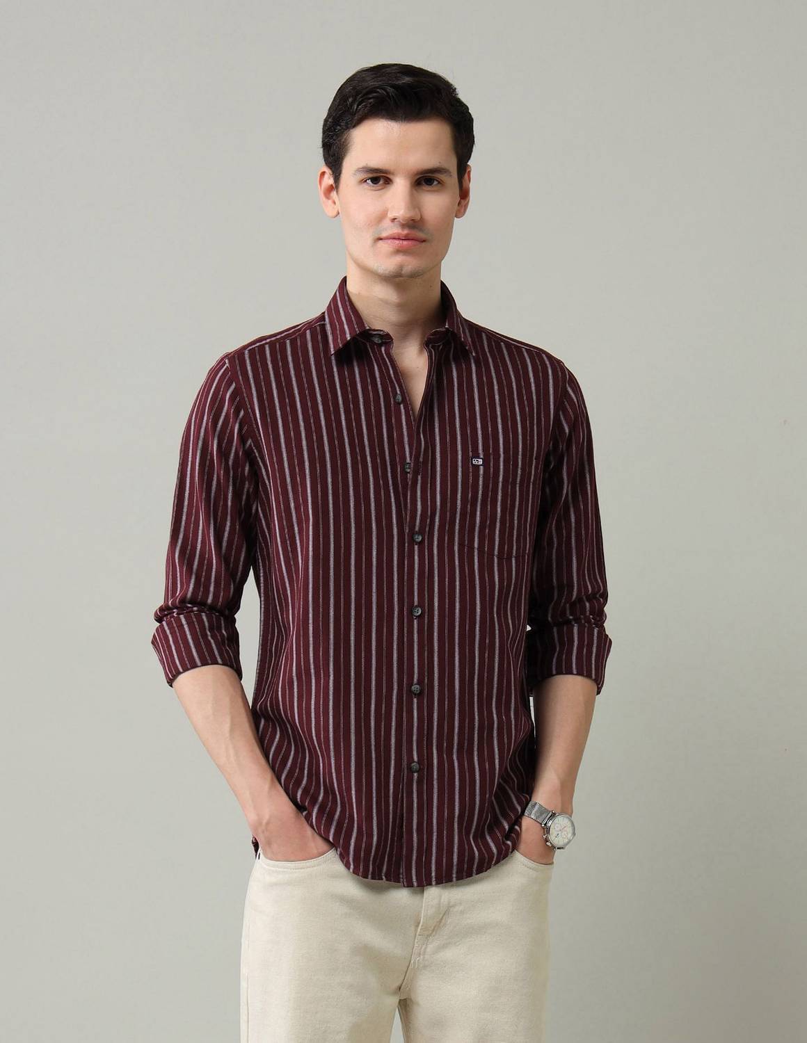 Arrow Sport Men Striped Casual Maroon Shirt