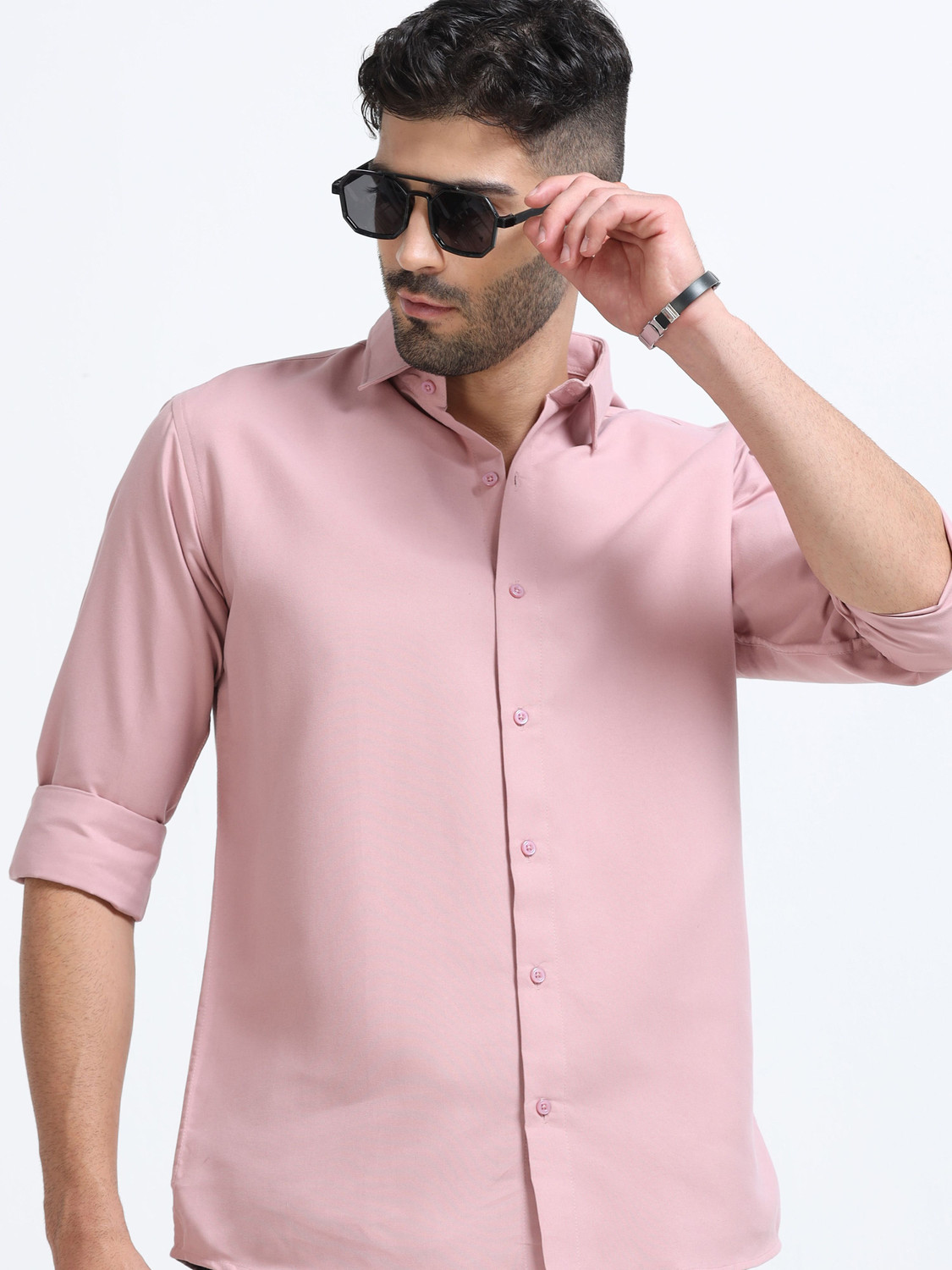 Image of WHISQ Men Solid Casual Pink Shirt