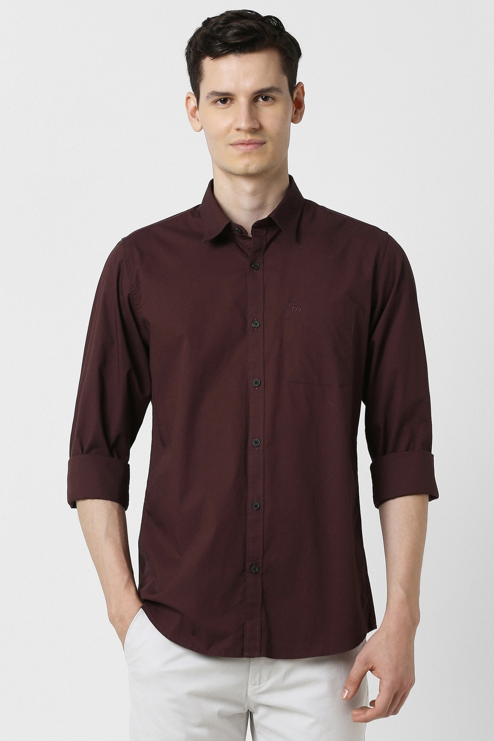 Image of PETER ENGLAND Men Solid Casual Maroon Shirt