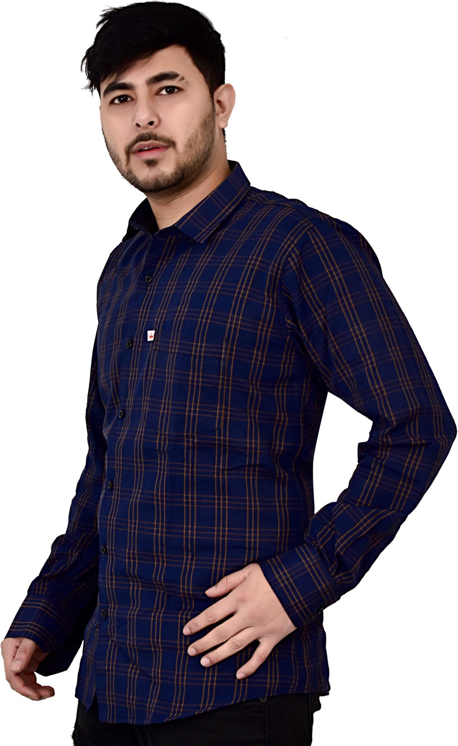 Image of Marc Laurent Men Checkered Casual Brown, Blue Shirt