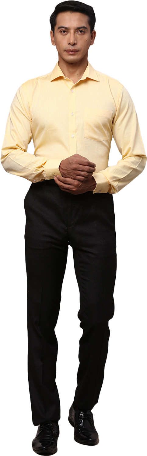 Image of PARK AVENUE Men Self Design Formal Yellow Shirt