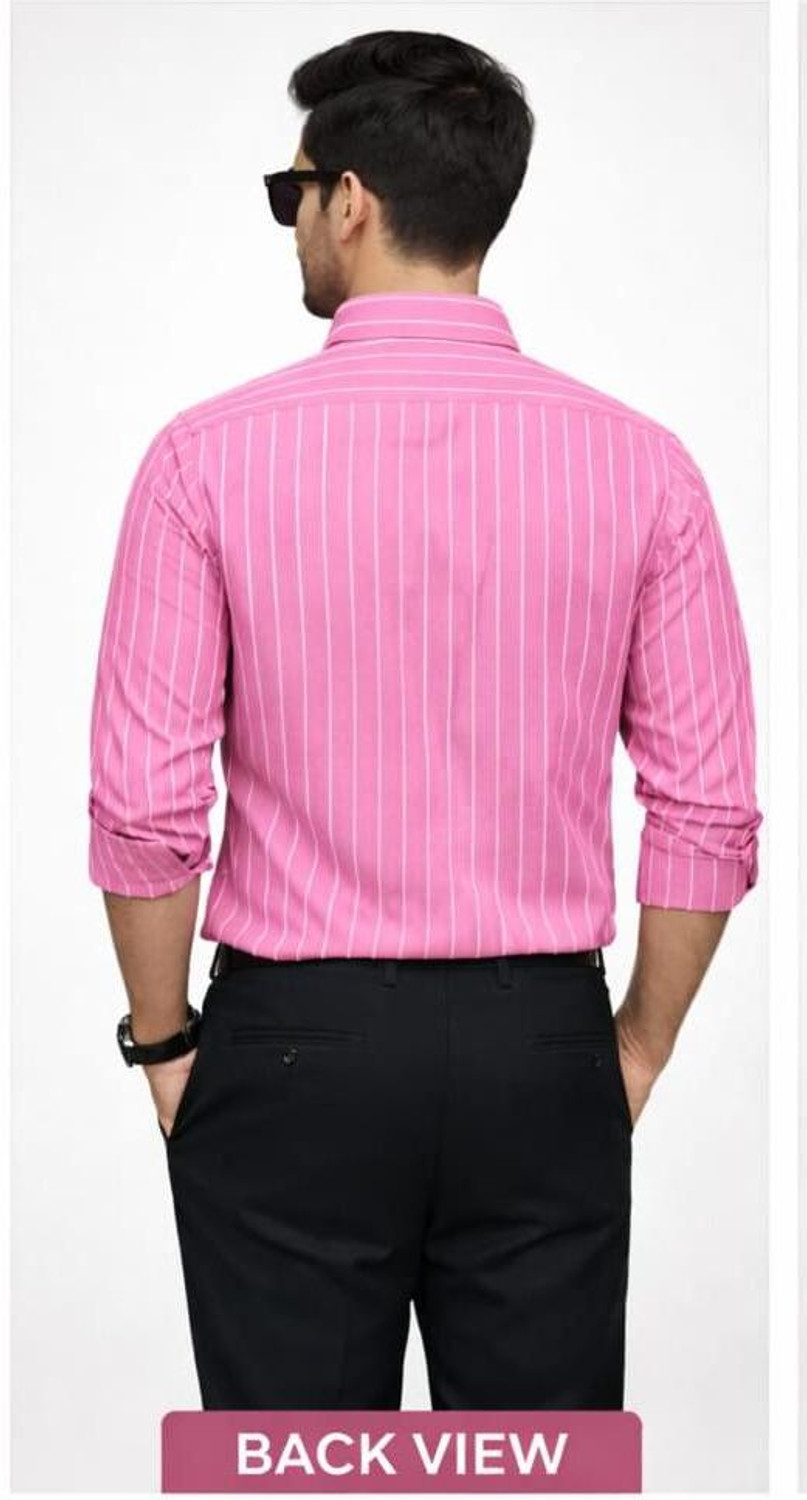 Image of Jenixstore Men Striped Casual Pink Shirt