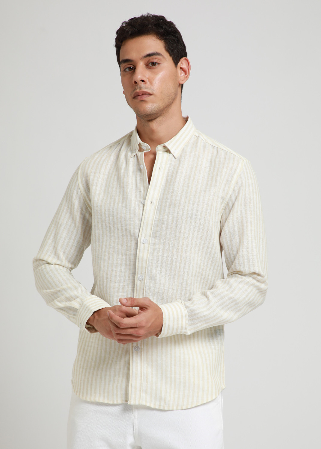Image of Banana Club Men Self Design Casual Beige Shirt
