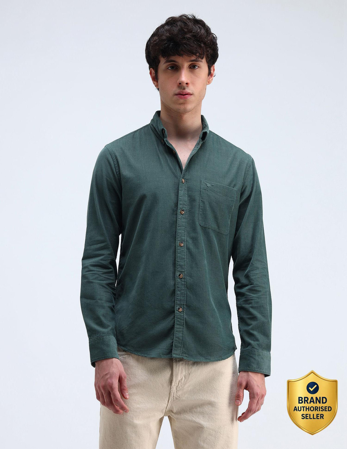 Image of FLYING MACHINE Men Solid Casual Blue Shirt