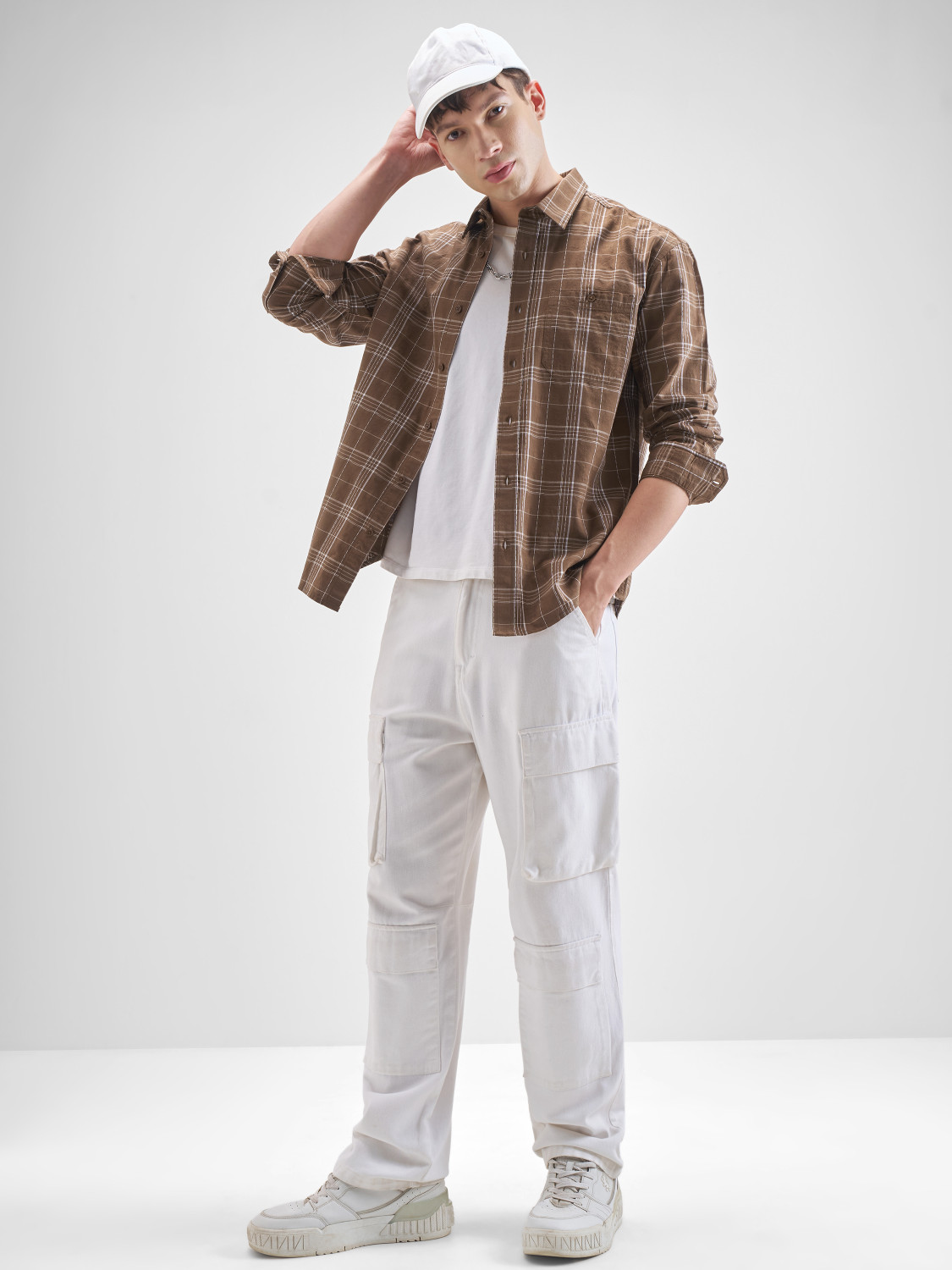 Image of HIGHLANDER Men Checkered Casual Brown Shirt