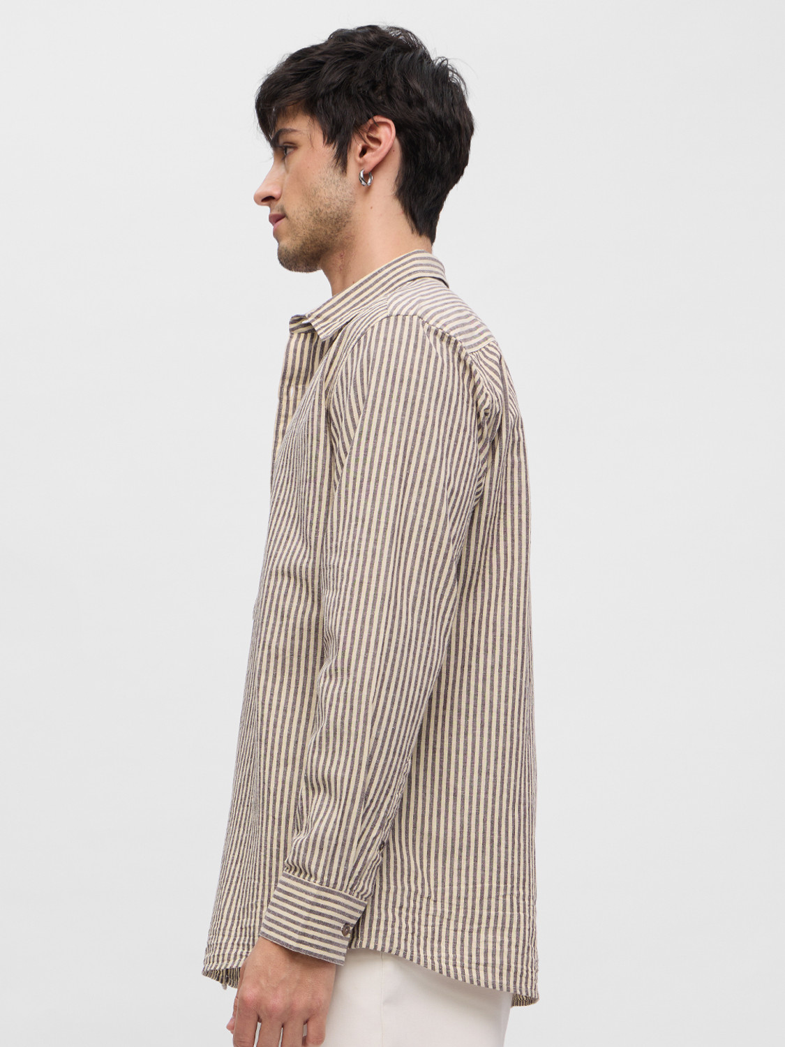 Image of The Souled Store Men Striped Casual Beige Shirt