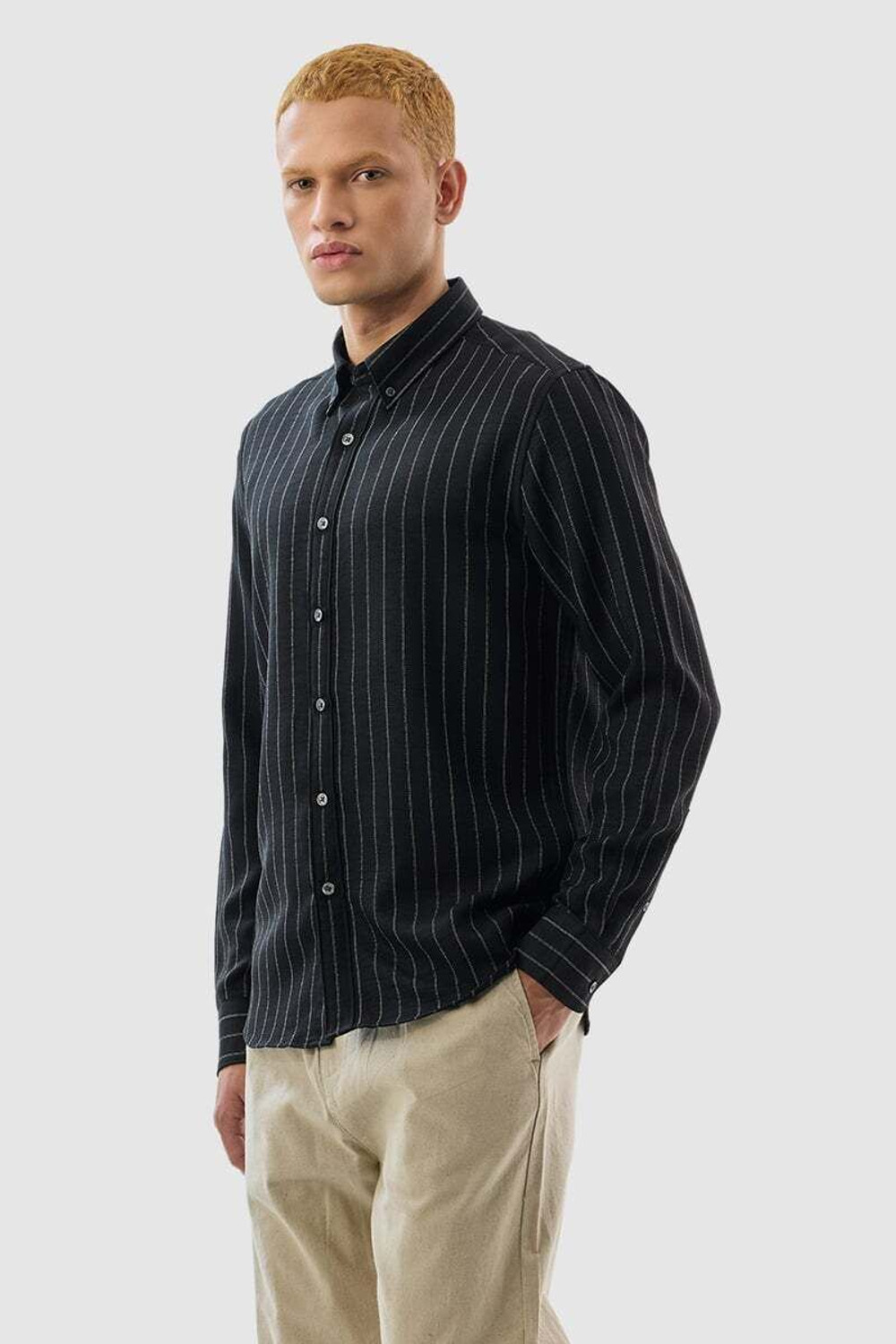 Image of Snitch Men Striped Casual Black Shirt
