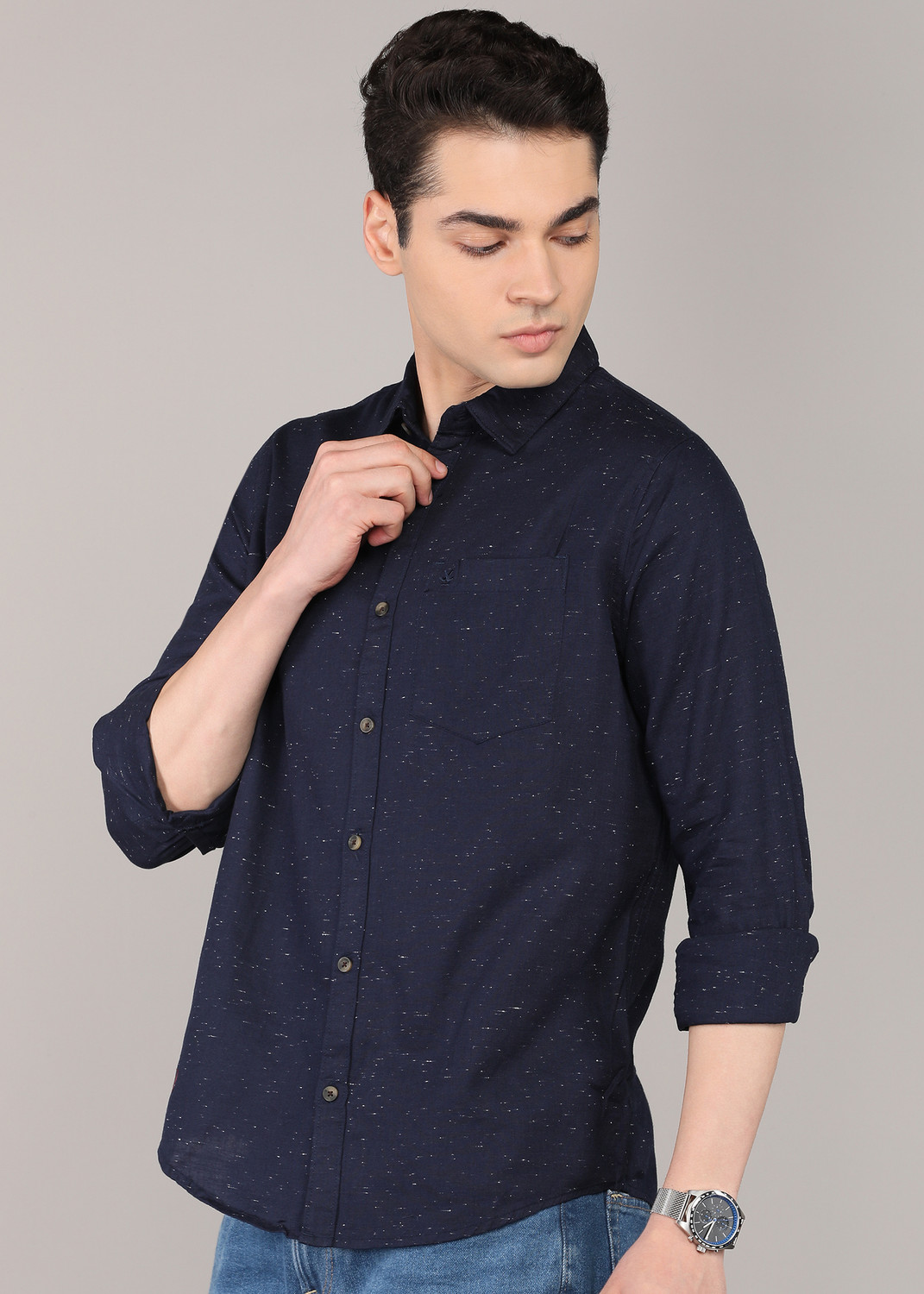 Image of WROGN Men Solid Casual Blue Shirt