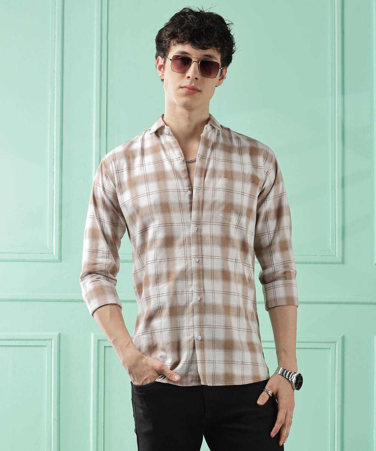 WOXEN Men Checkered Casual Brown Shirt - Buy WOXEN Men Checkered
