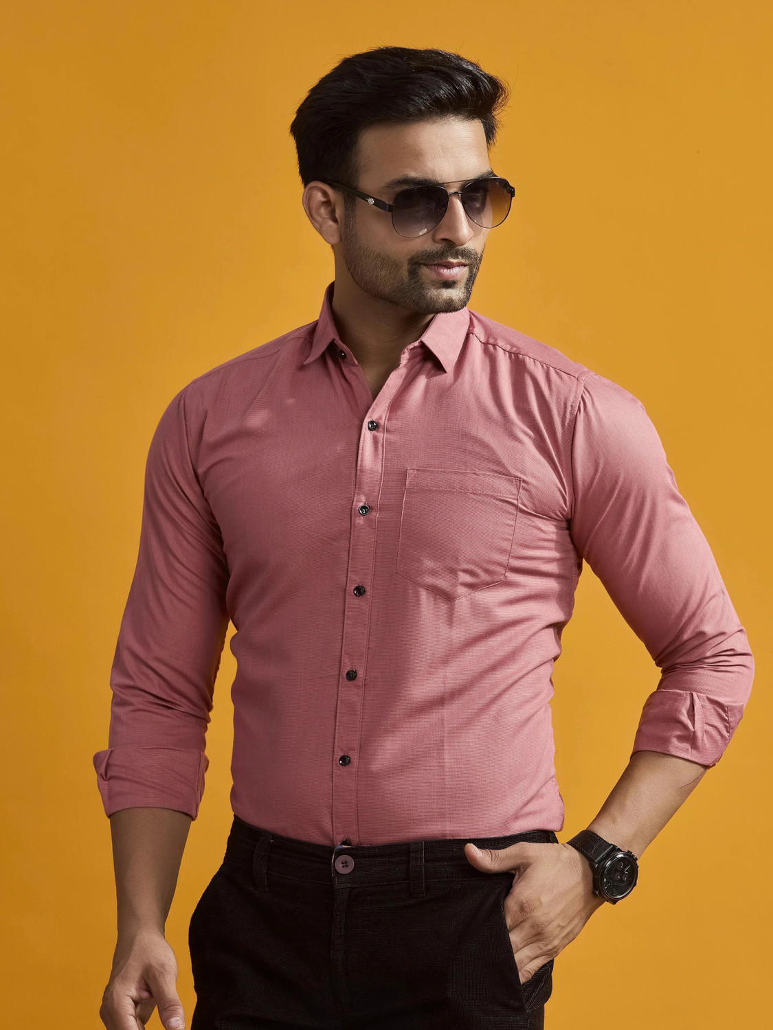 Image of STONEBERG Men Solid Formal Pink Shirt
