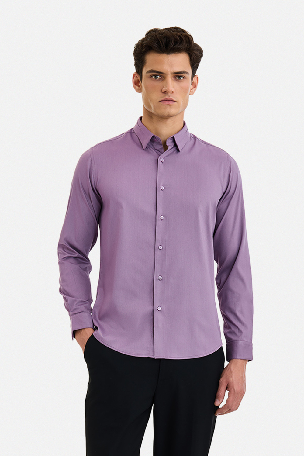 Image of Snitch Men Solid Formal Purple Shirt