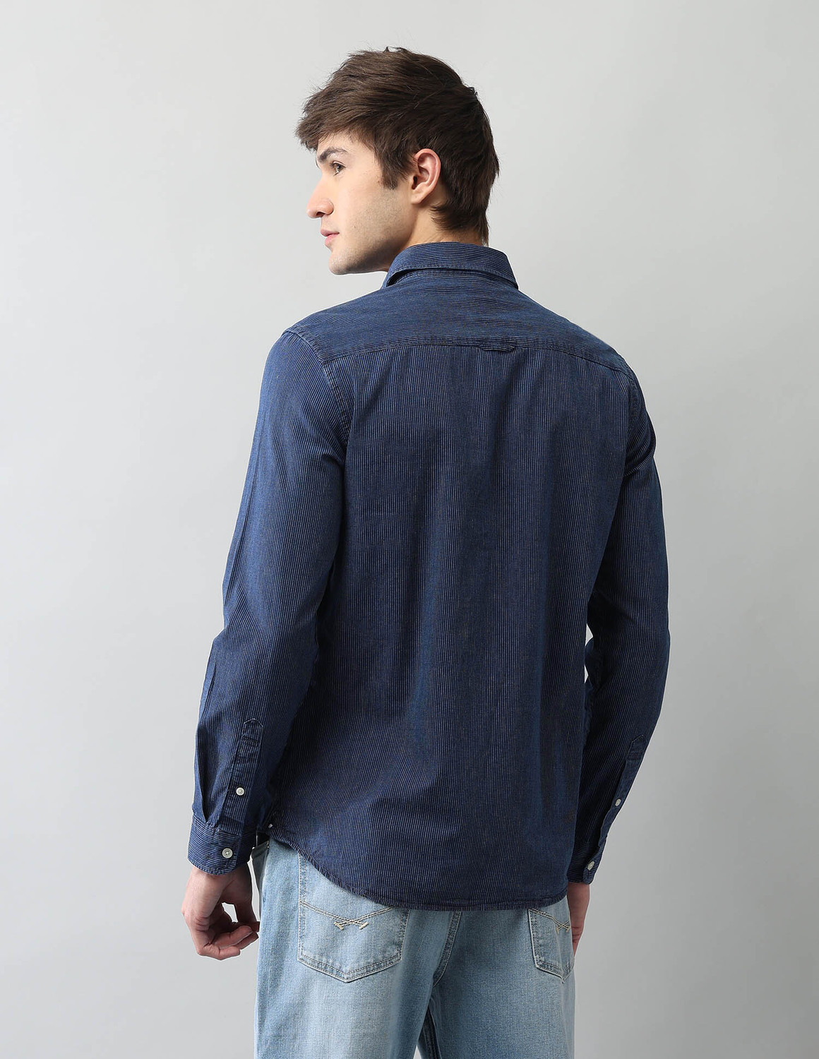 Image of U.S. Polo Assn. Denim Co. Men Striped Casual Blue Shirt
