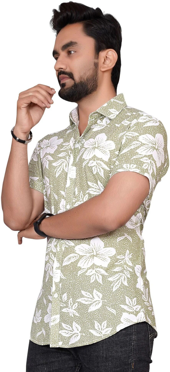 Image of METRONAUT Men Printed Casual Light Green, White Shirt