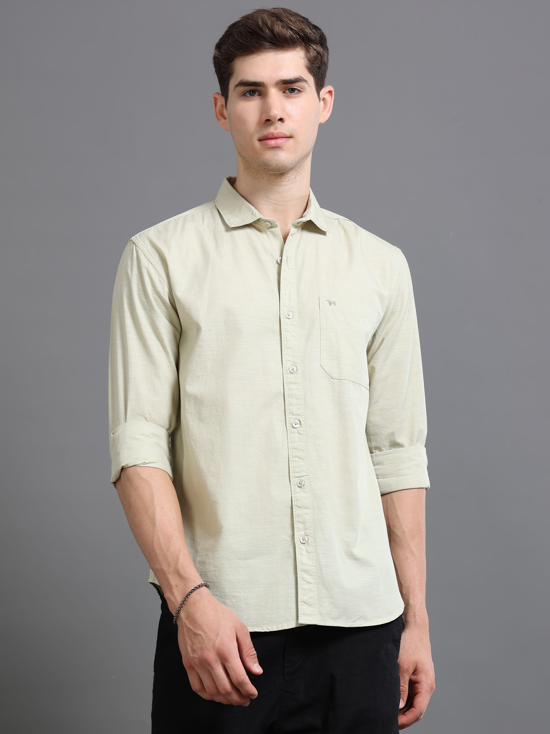 Image of Tom Mackler Men Solid Casual Light Green Shirt