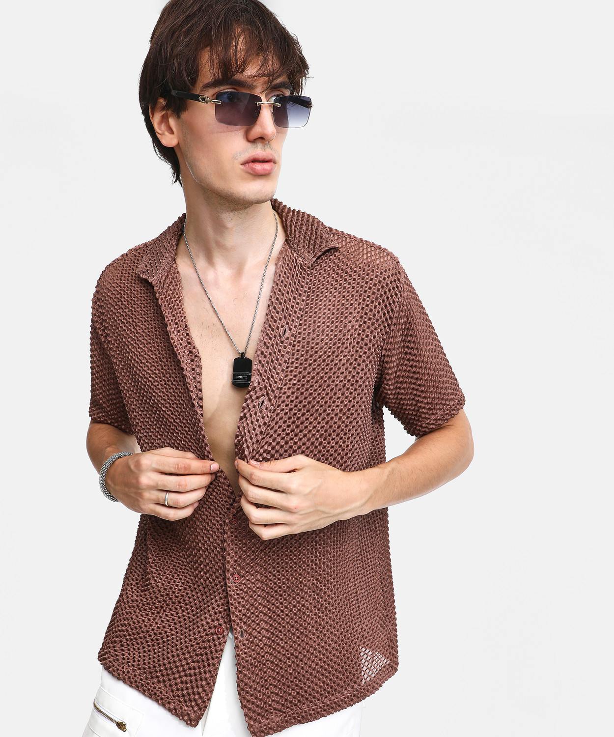 Image of CAMPUS SUTRA Men Self Design Casual Brown Shirt