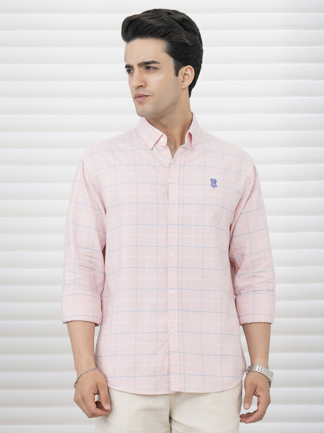 Image of RED TAPE Men Checkered Casual Pink Shirt