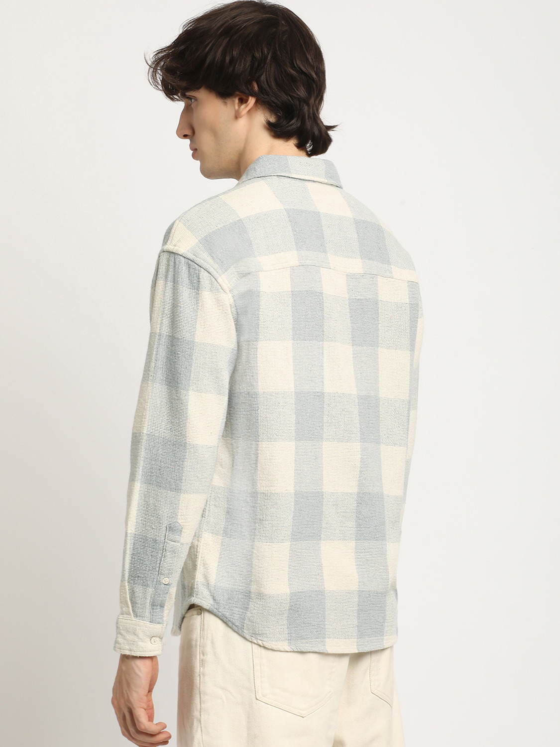 Image of THE BEAR HOUSE Men Checkered Casual Grey Shirt