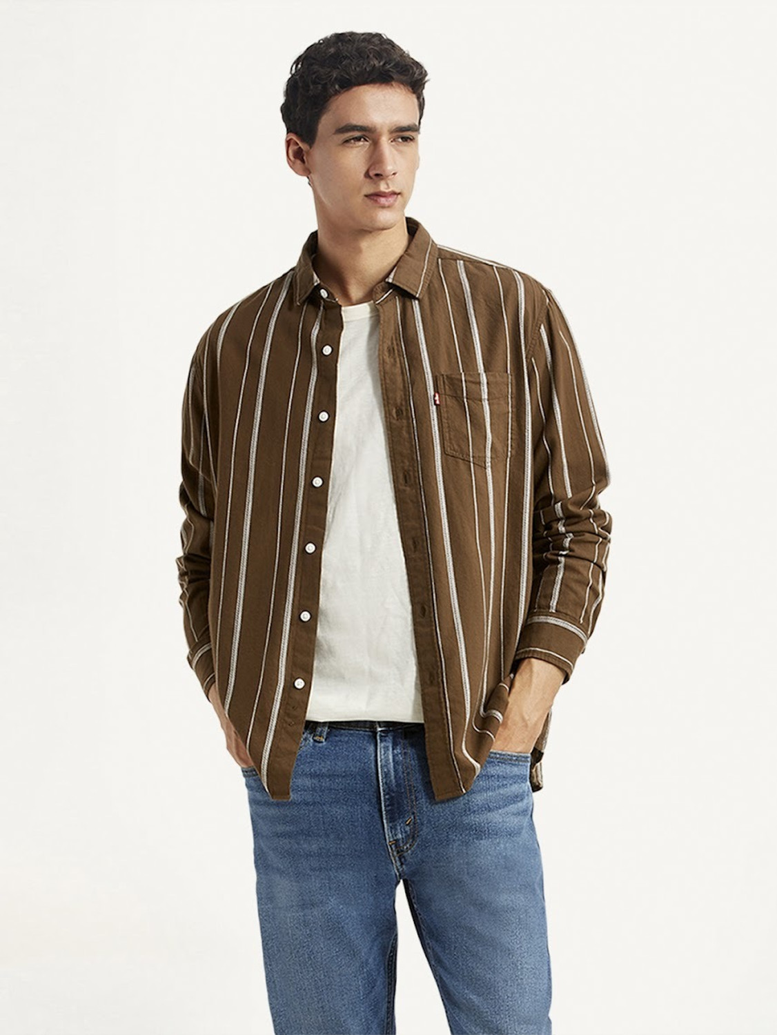 Image of LEVI'S Men Striped Casual Brown Shirt