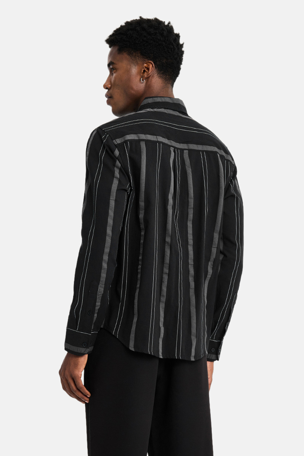 Image of Snitch Men Striped Casual Black Shirt