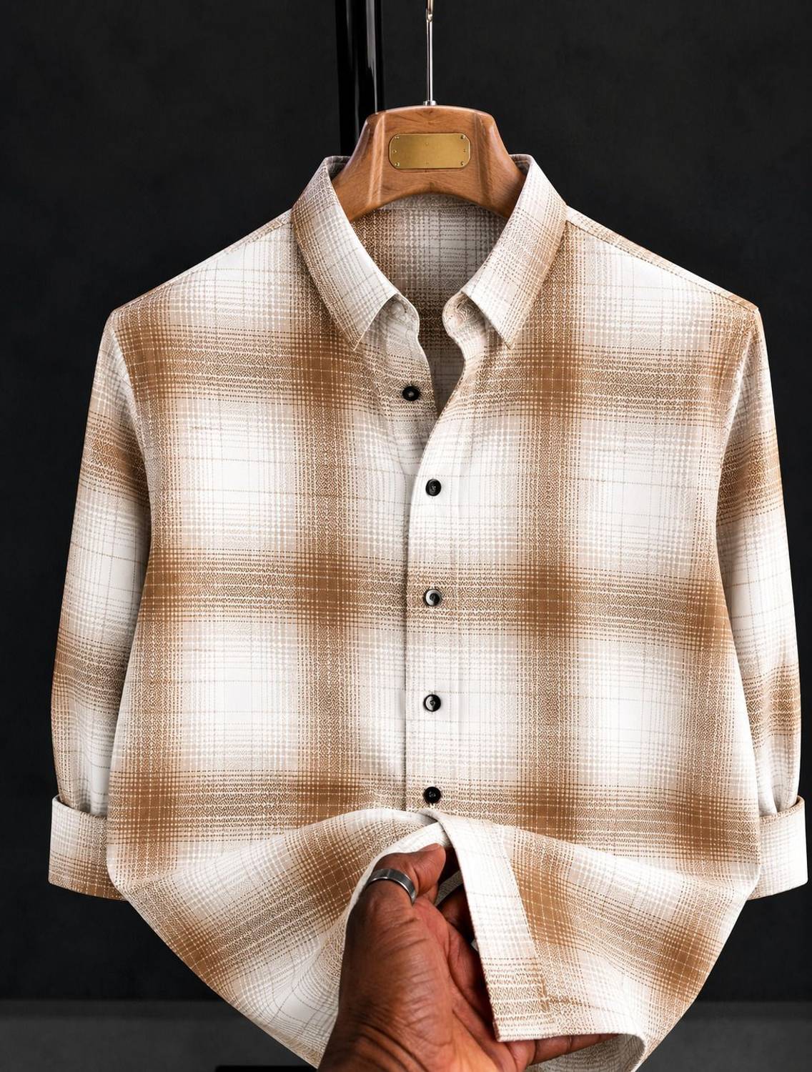 bollydolldesigner Men Checkered Casual Brown, White Shirt - Image 1