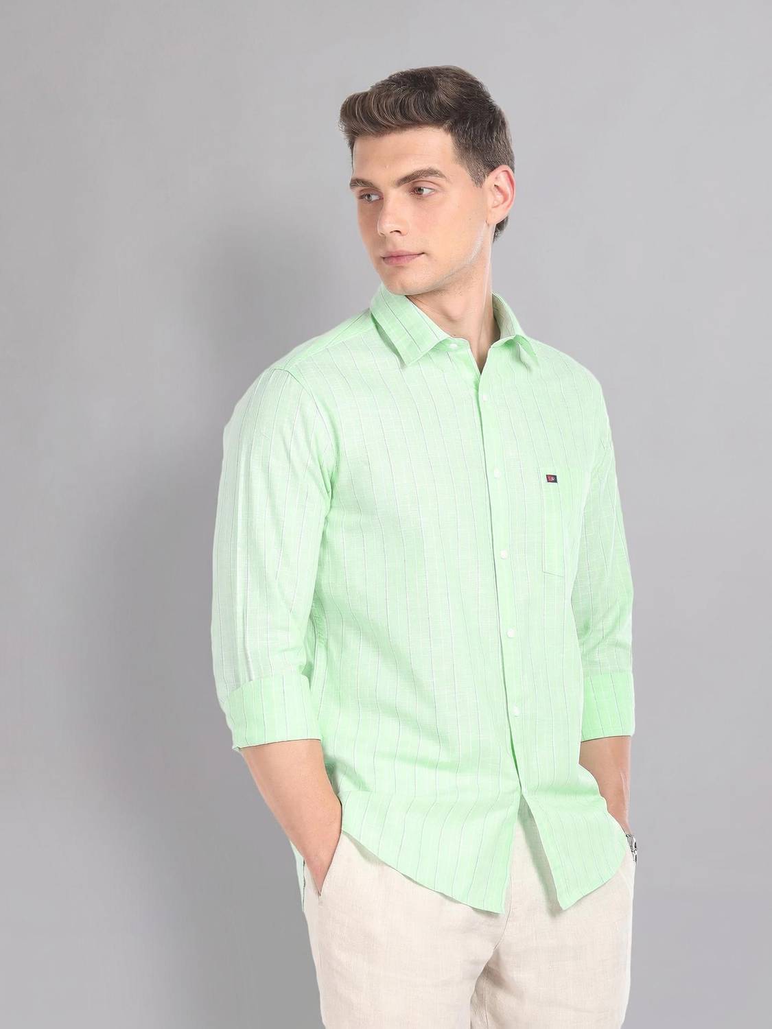 AD by Arvind Men Striped Casual Green Shirt