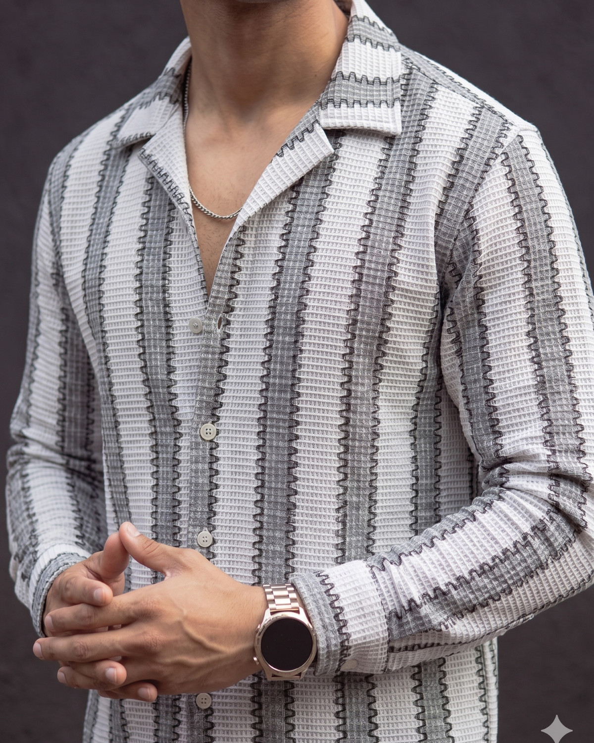 Image of Voroxy Men Striped Casual Grey, Multicolor Shirt