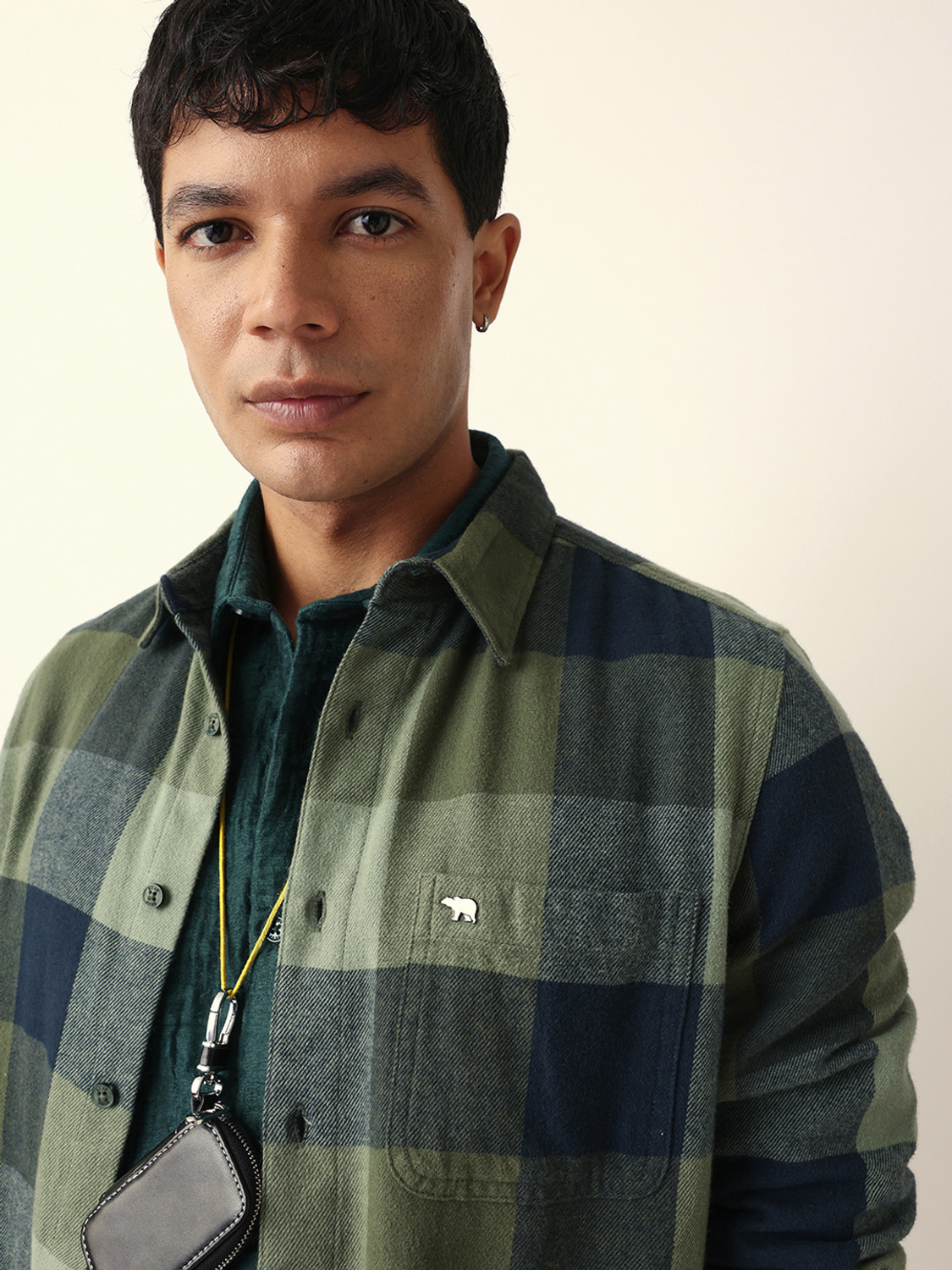 Image of THE BEAR HOUSE Men Checkered Casual Green Shirt