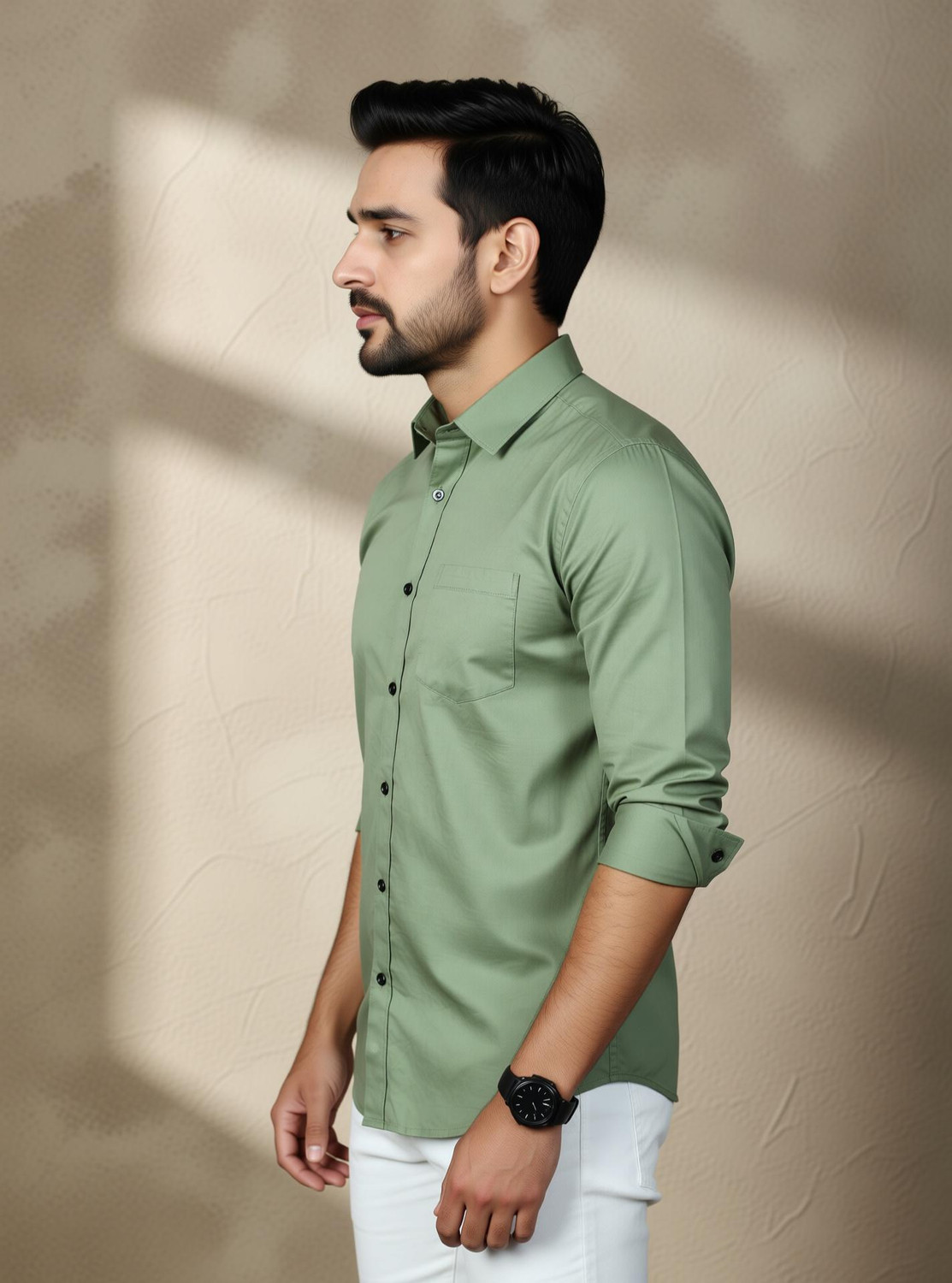 Image of Liza Martin Men Solid Formal Light Green Shirt