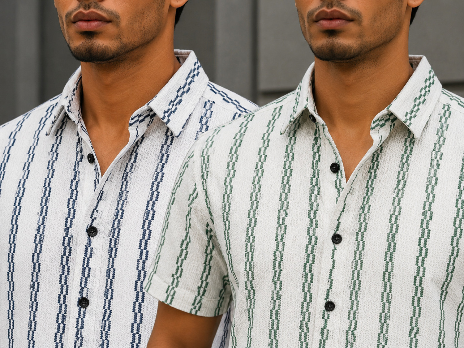 Image of VINTHON Men Striped Casual Blue, Green Shirt