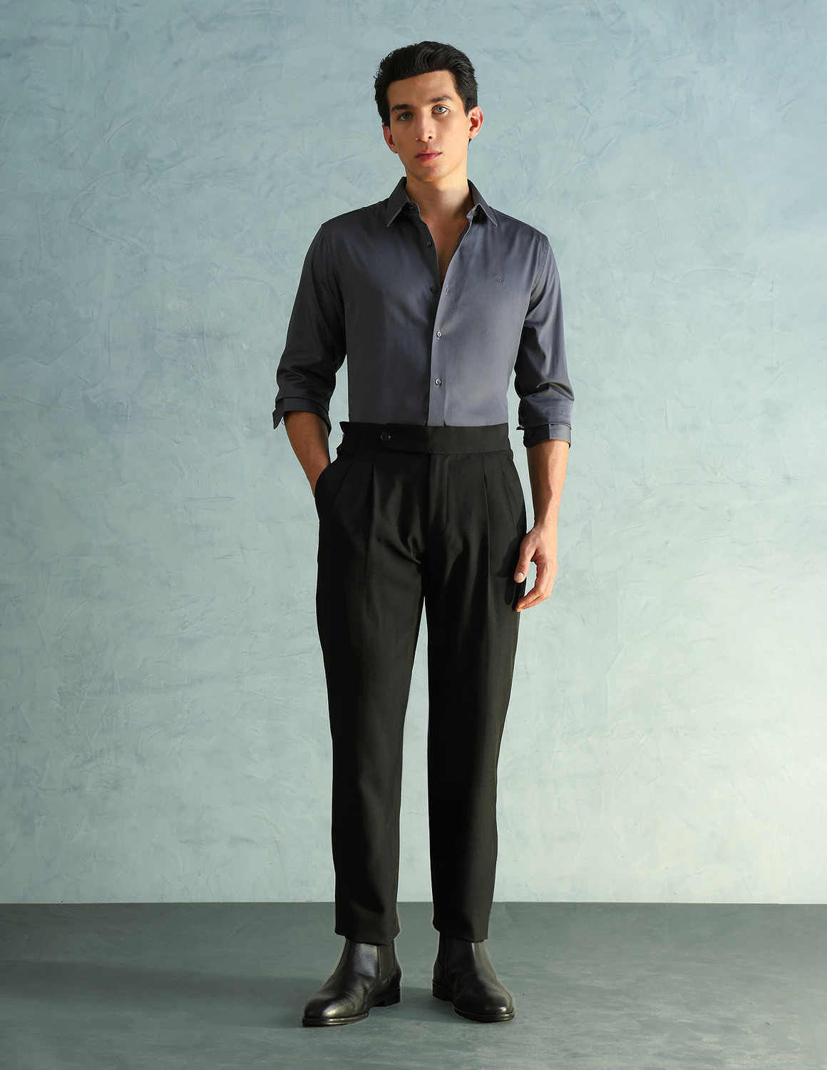 Image of Arrow Newyork Men Solid Formal Grey Shirt
