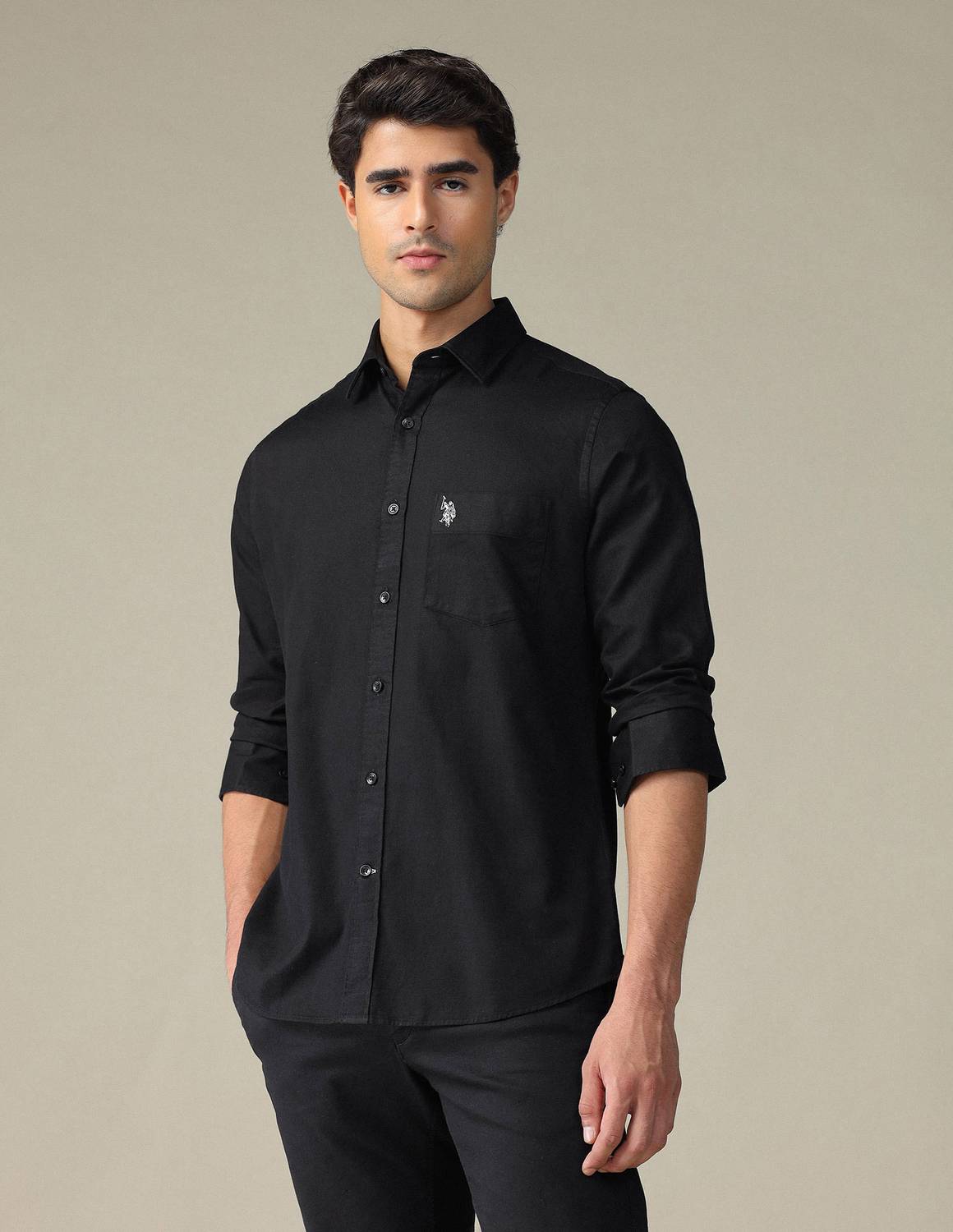 U.S. POLO ASSN. Men Solid Casual Black Shirt - Image 2