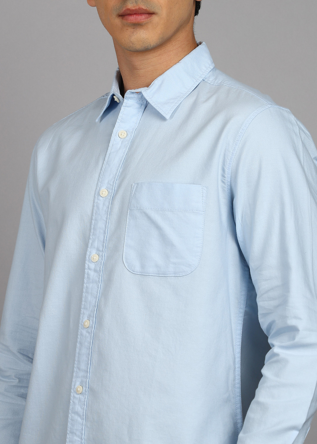 Image of FLYING MACHINE Men Solid Casual Light Blue Shirt
