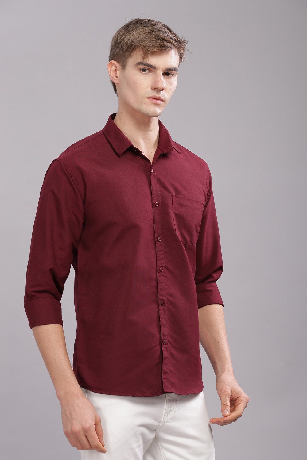 Image of Uzmax Men Solid Casual Maroon Shirt