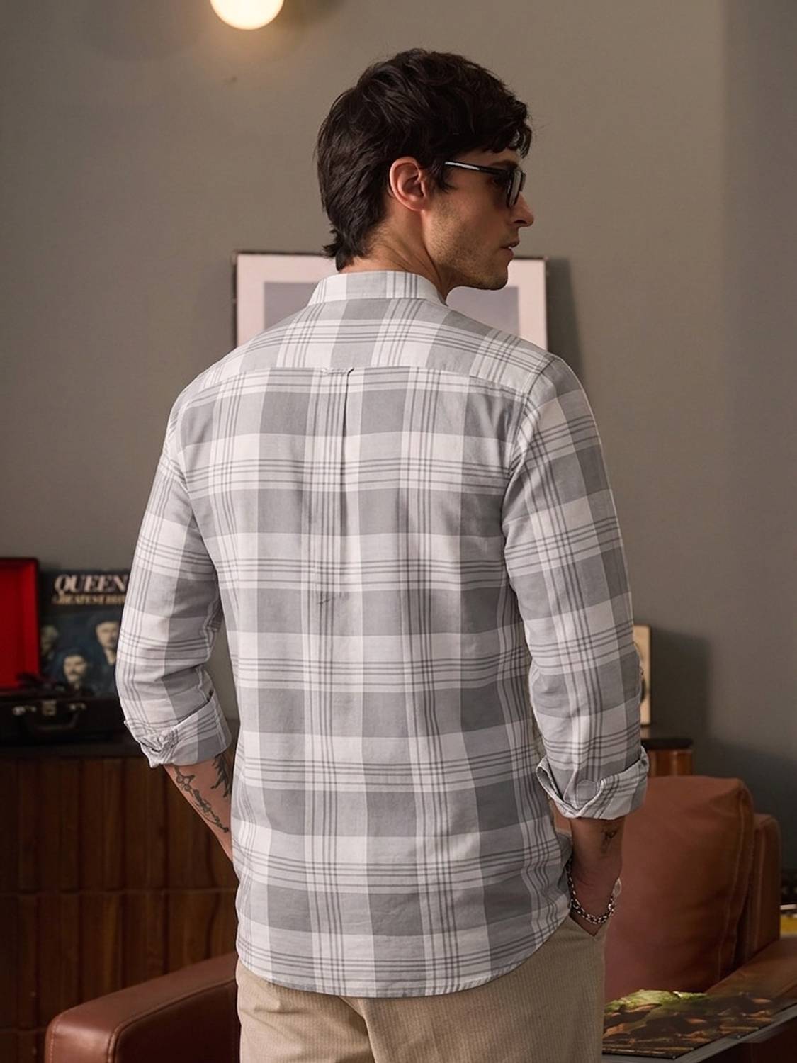 SHIRTZONE Men Checkered Casual Grey Shirt - Image 2