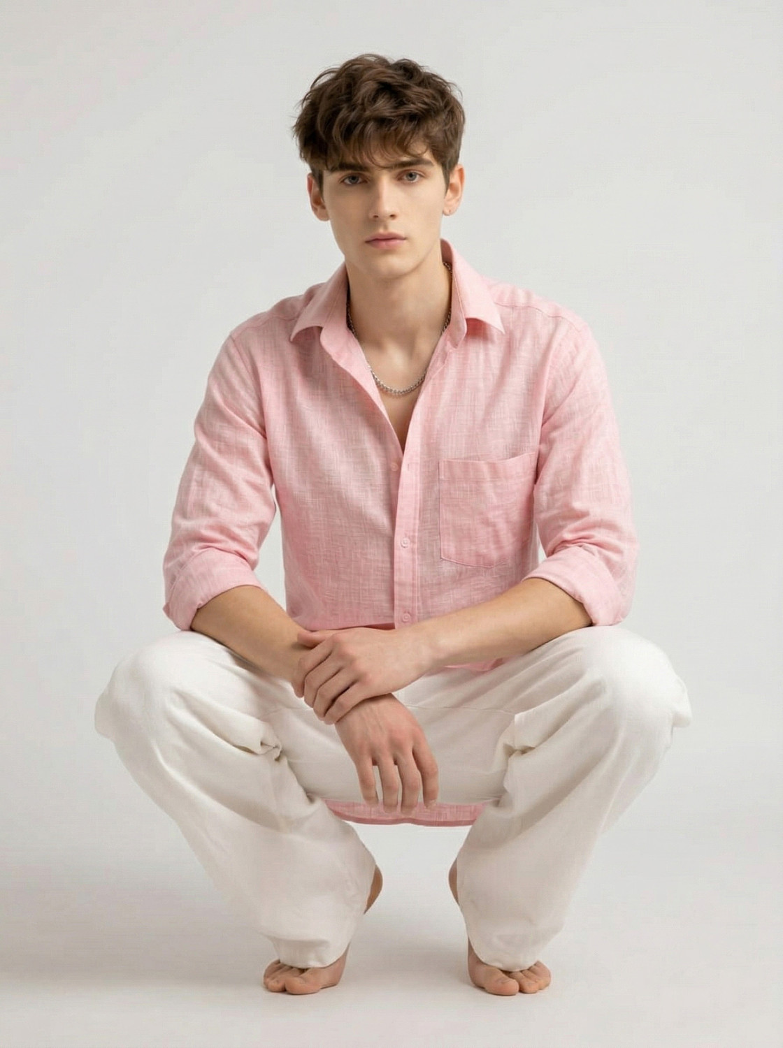 Image of Dhakre fashion Men Solid Casual Pink Shirt