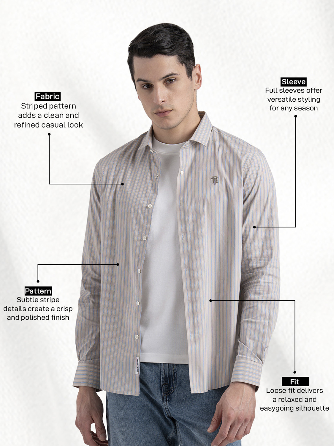 Image of RED TAPE Men Striped Casual Beige Shirt