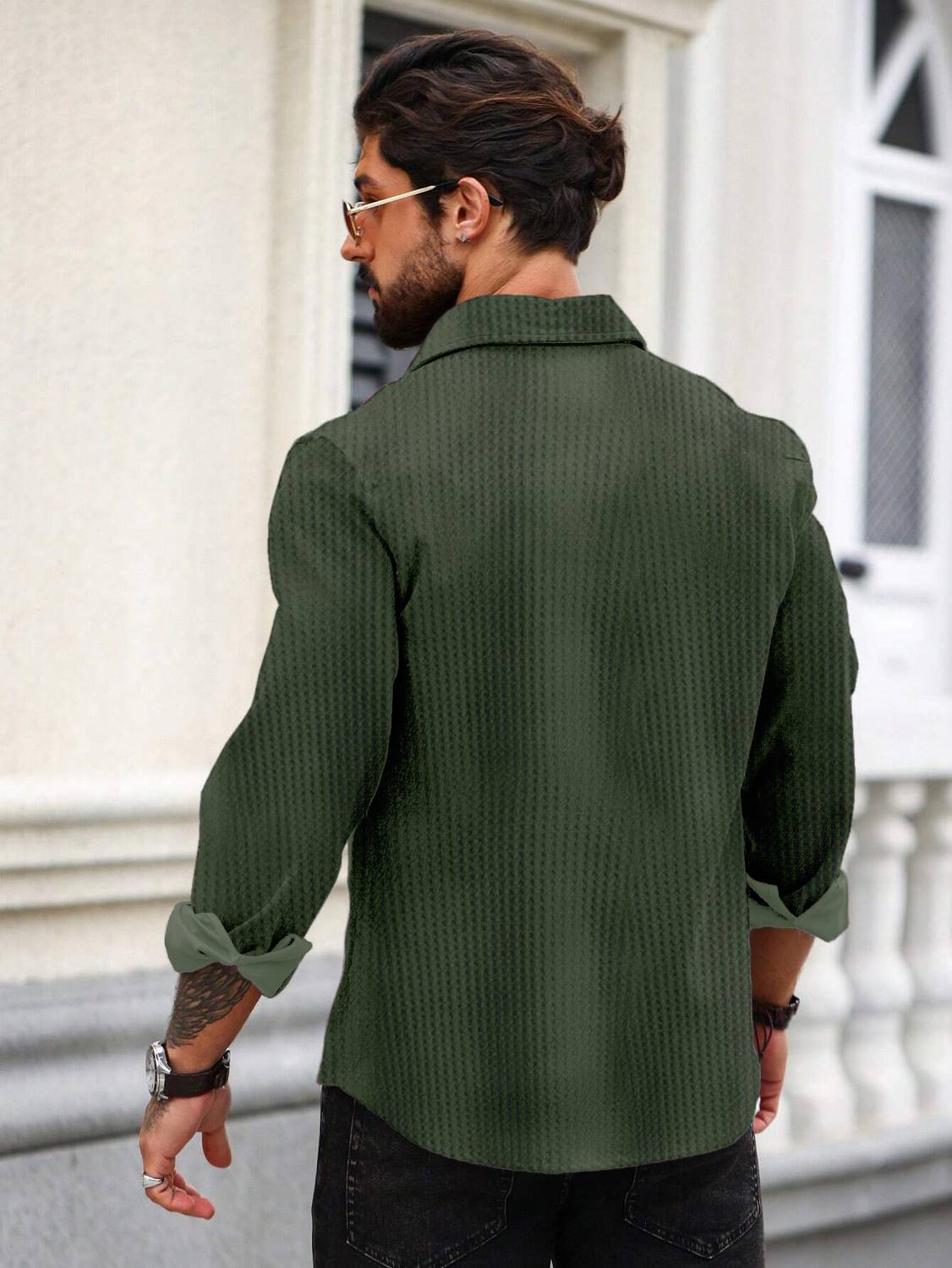 Force Men Dark Green Striped Shirt - Image 2