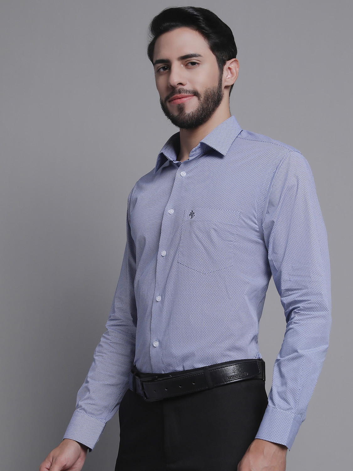 Image of CANTABIL Men Printed Formal Light Blue Shirt