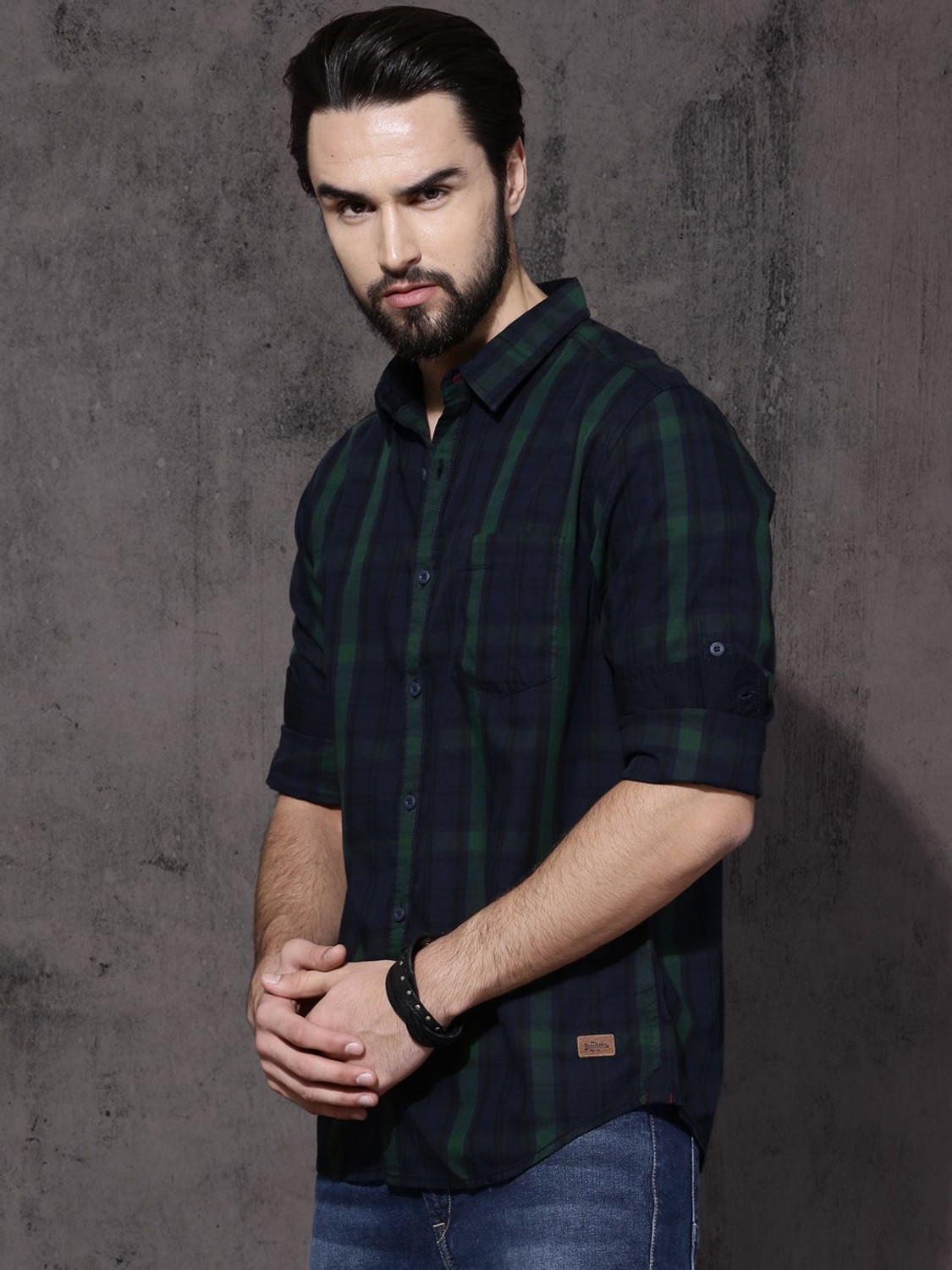 Image of Roadster Men Checkered Casual Blue Shirt