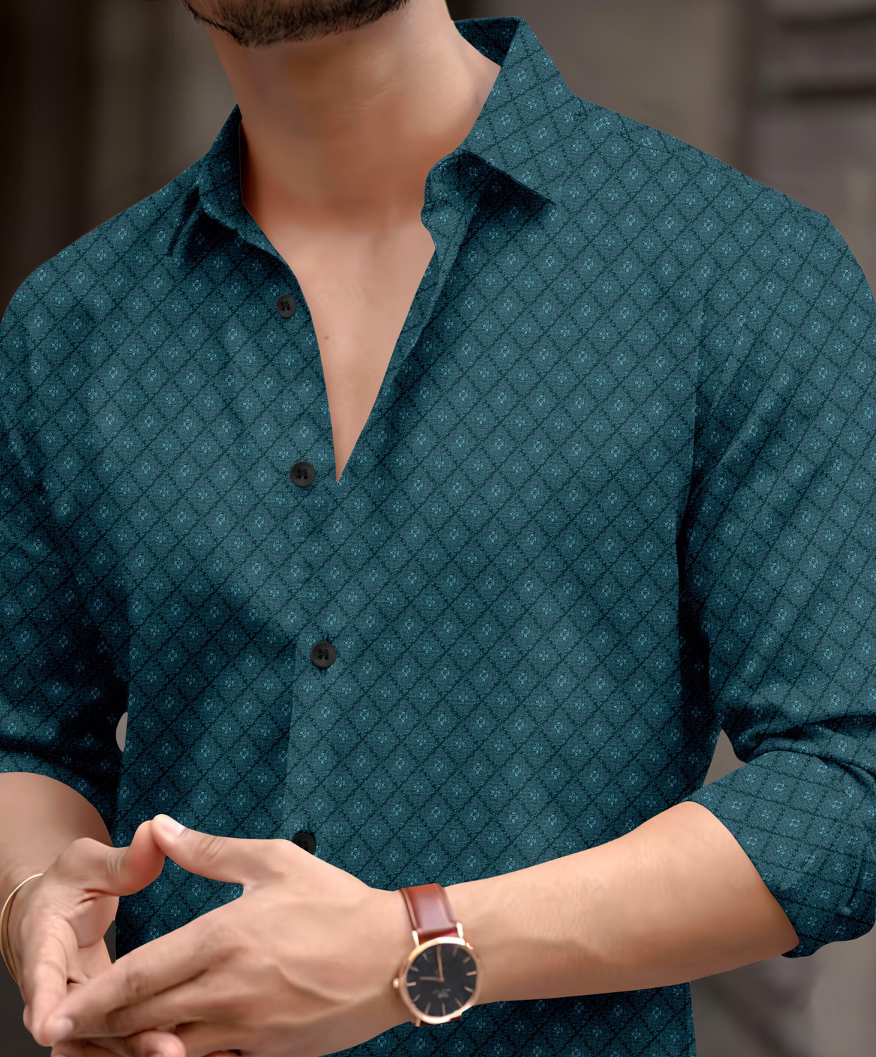 Image of SPOQUE Men Printed Casual Dark Green Shirt