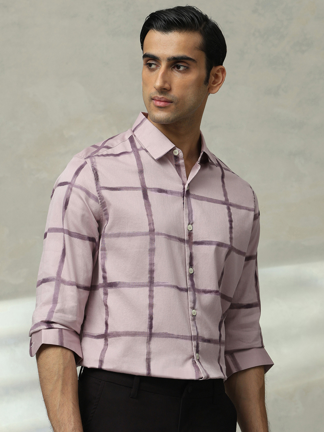 Image of MUFTI Men Checkered Casual Purple Shirt