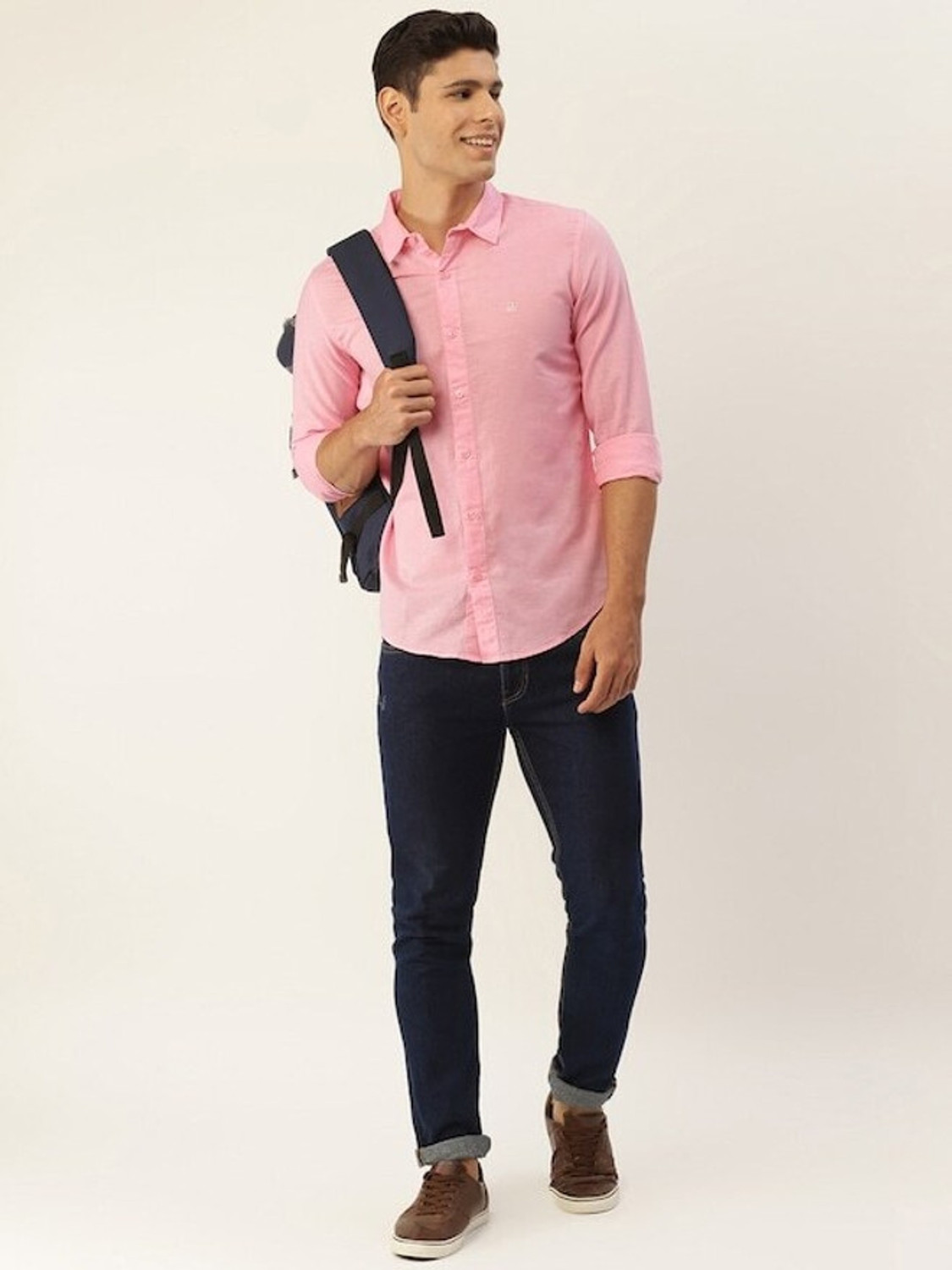 Image of United Colors of Benetton Men Solid Casual Pink Shirt