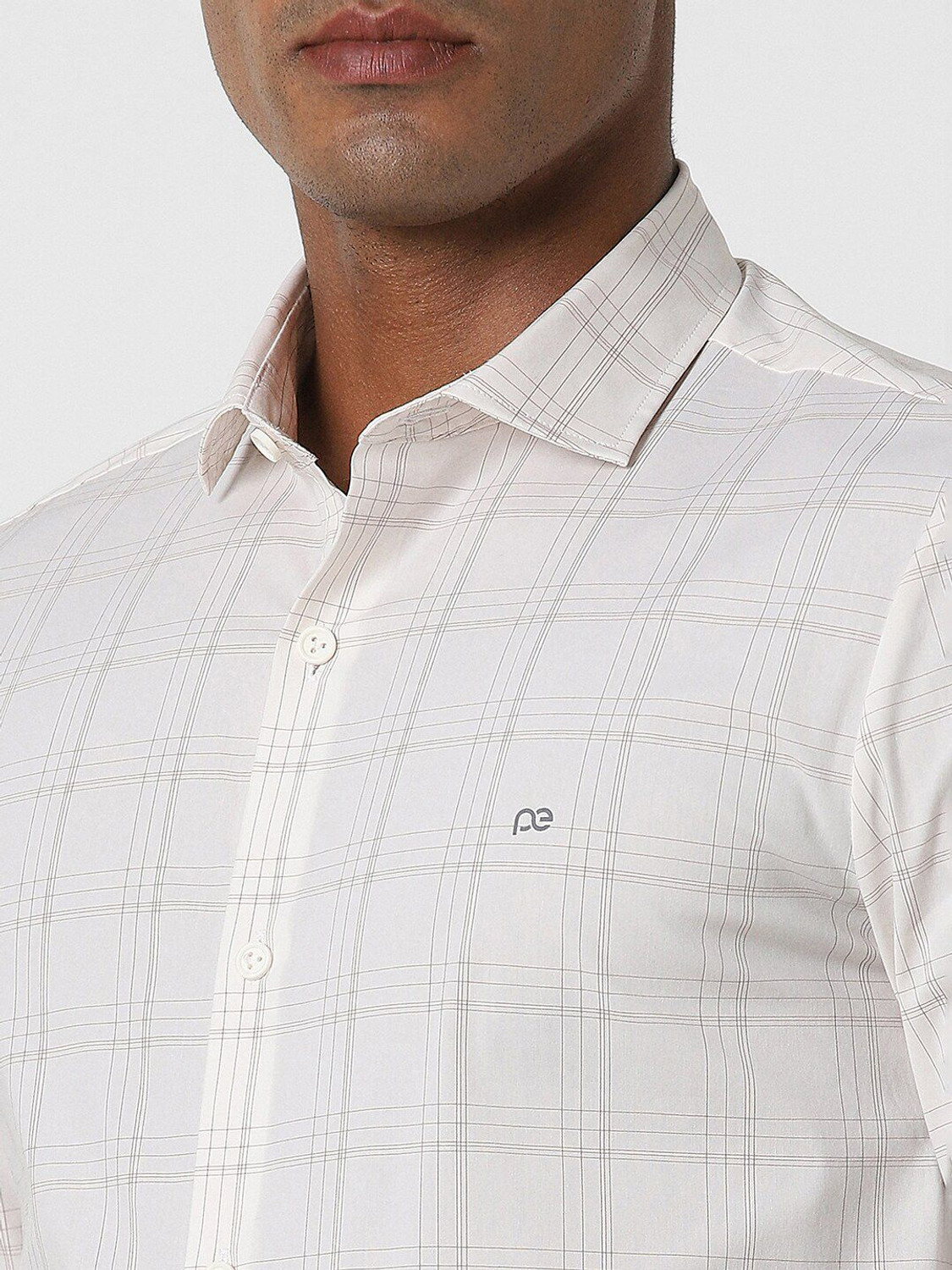 Image of PETER ENGLAND Men Checkered Formal Beige Shirt