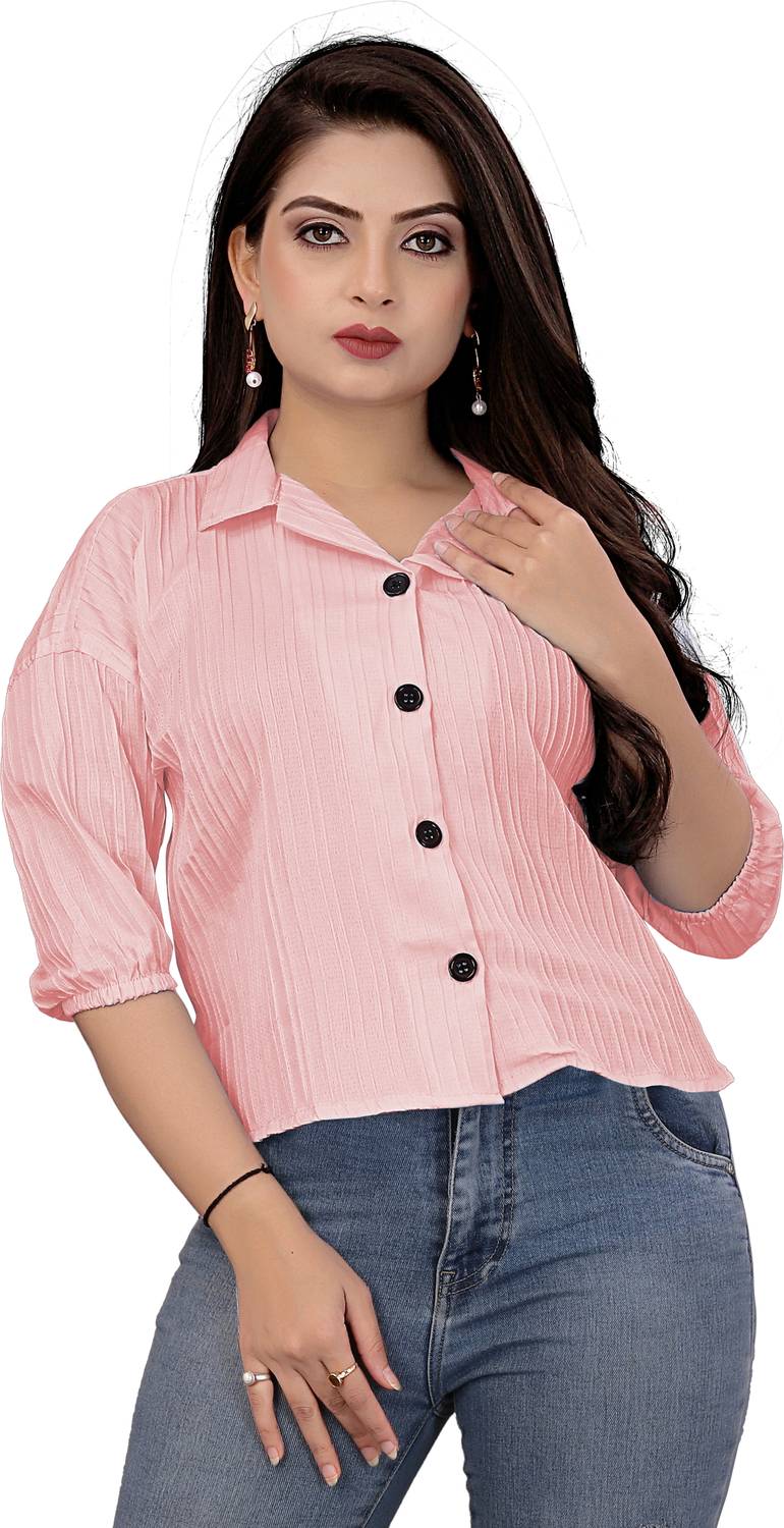 BONDEYE FASHION Women Self Design Casual Pink Shirt