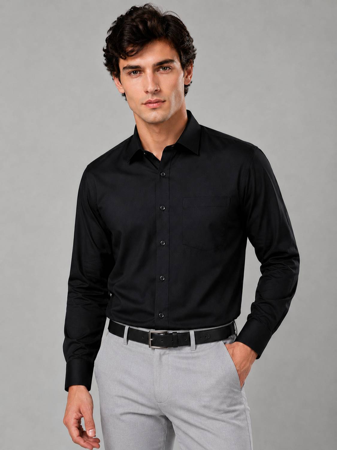 Appel Touch Men Solid Formal Black Shirt