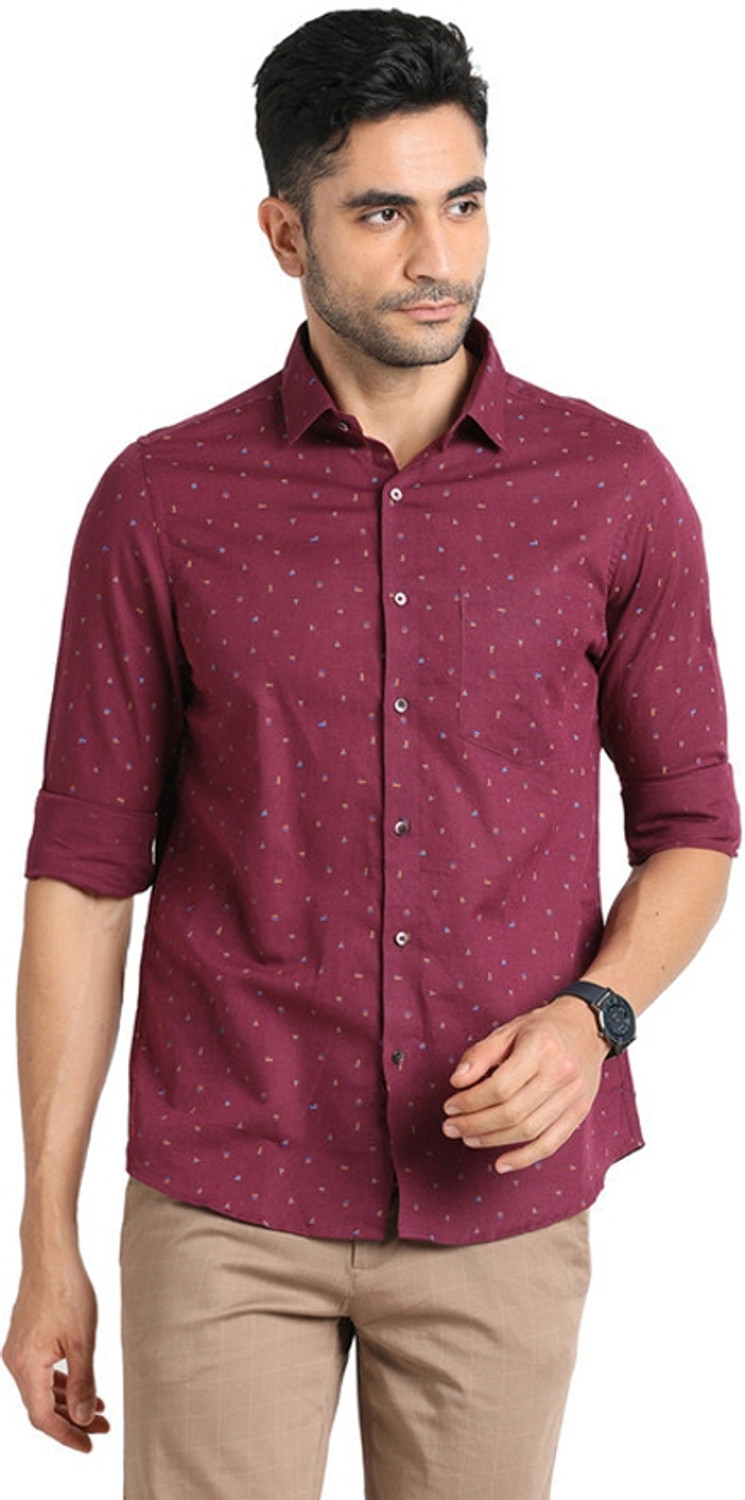 Image of TURTLE Men Printed Casual Maroon Shirt
