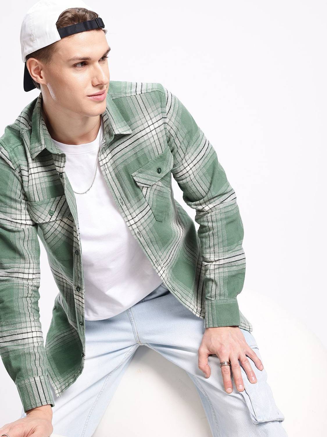 AEROPOSTALE Men Checkered Casual Green Shirt