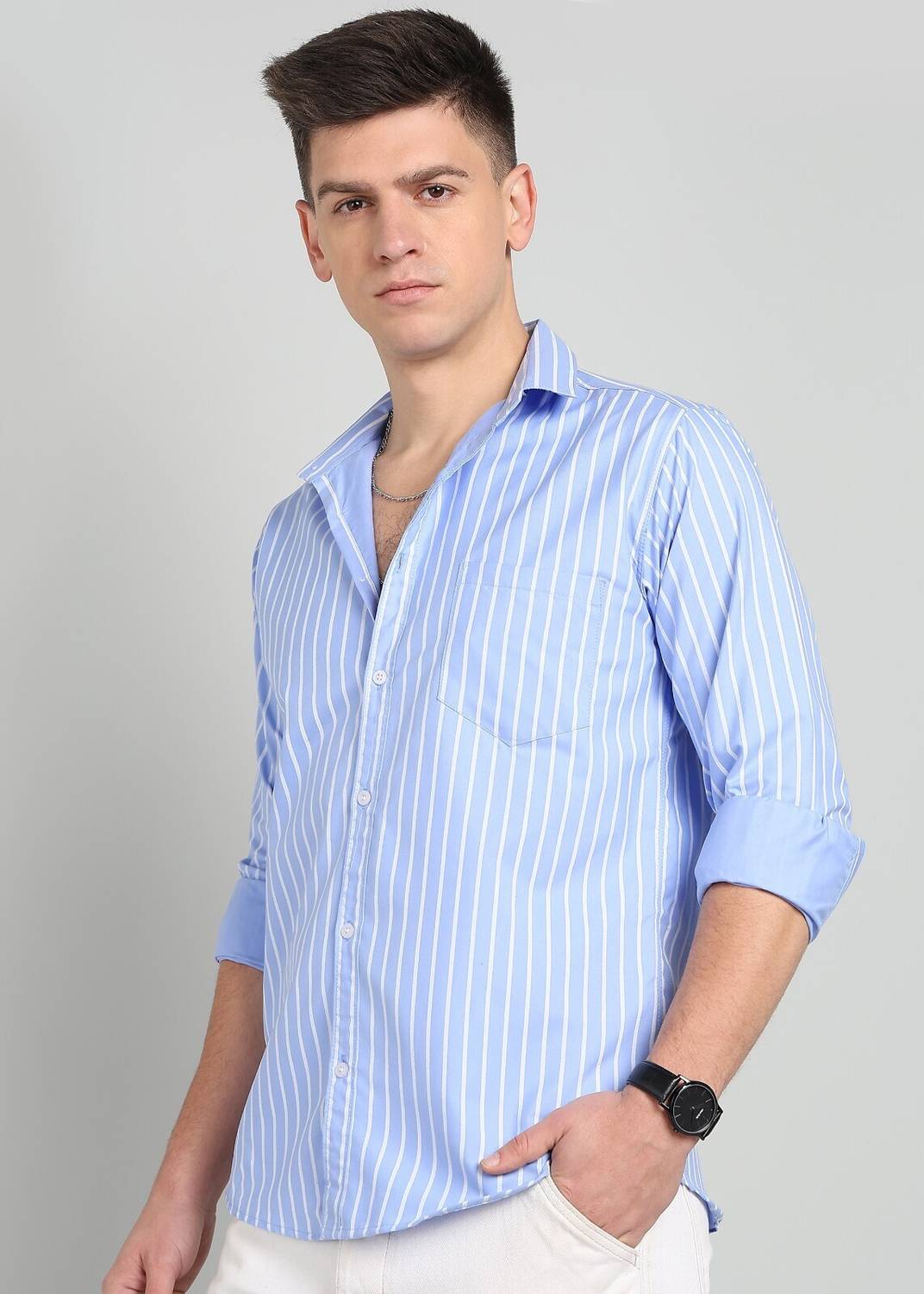 RODEIZ Men Striped Light Blue, White Shirt - Image 4